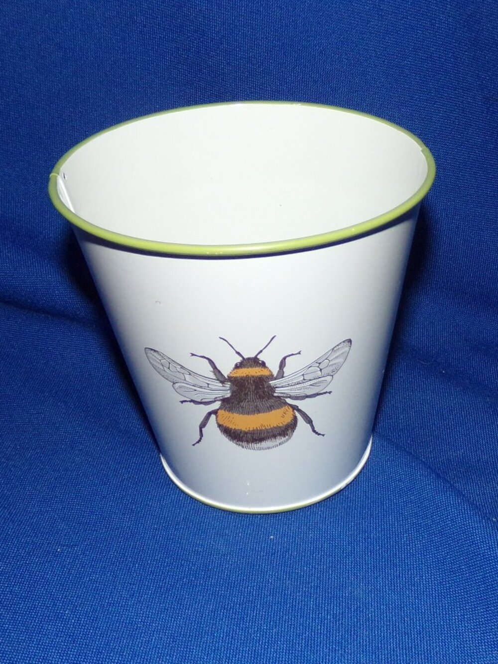 Vintage Metal Tin Pail Style Planter Plant Pot Holder - Bumble Bee Design